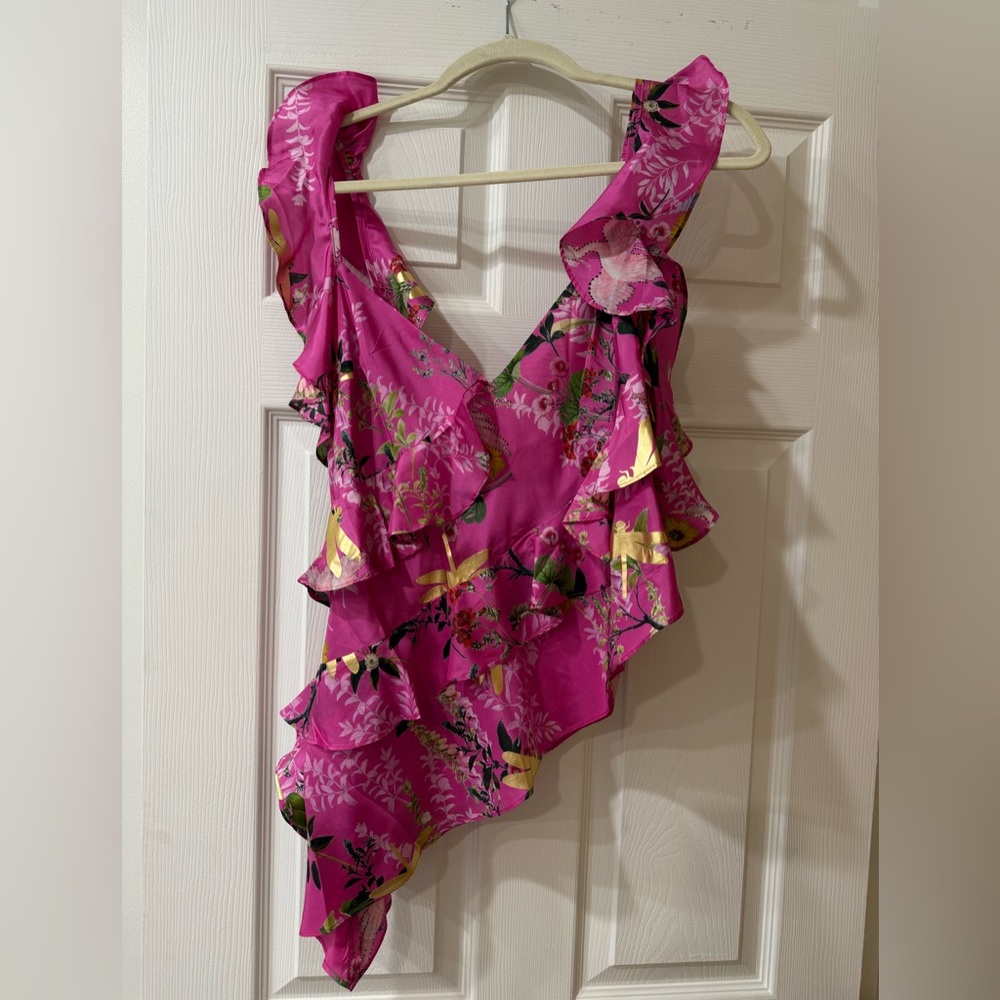 Cynthia Rowley Pink Floral Ruffle Blouse